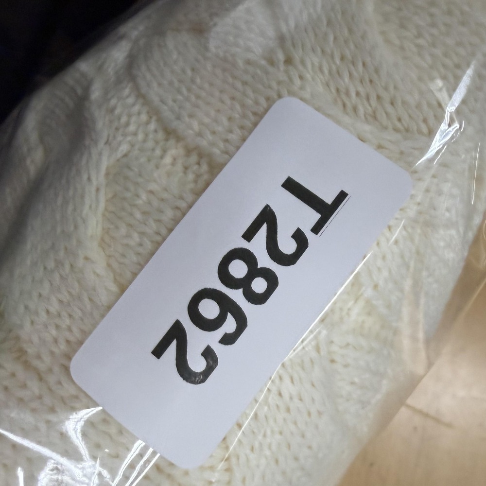 Lands' End Sweater Womens Medium White Cable Knit 1/4 Zip Mock Neck Striped Hem - Picture 8 of 8